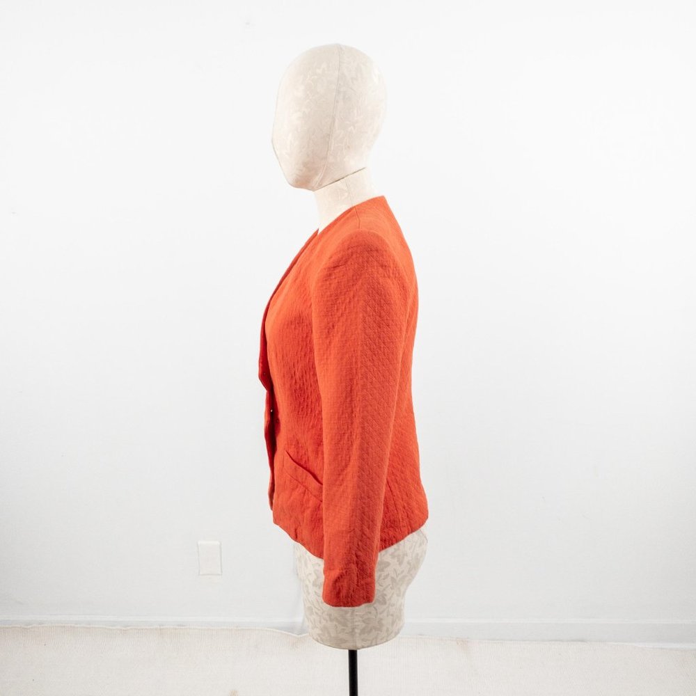 Vintage 80s S/M Quilted Blazer Jacket Orange - Picture 3 of 11